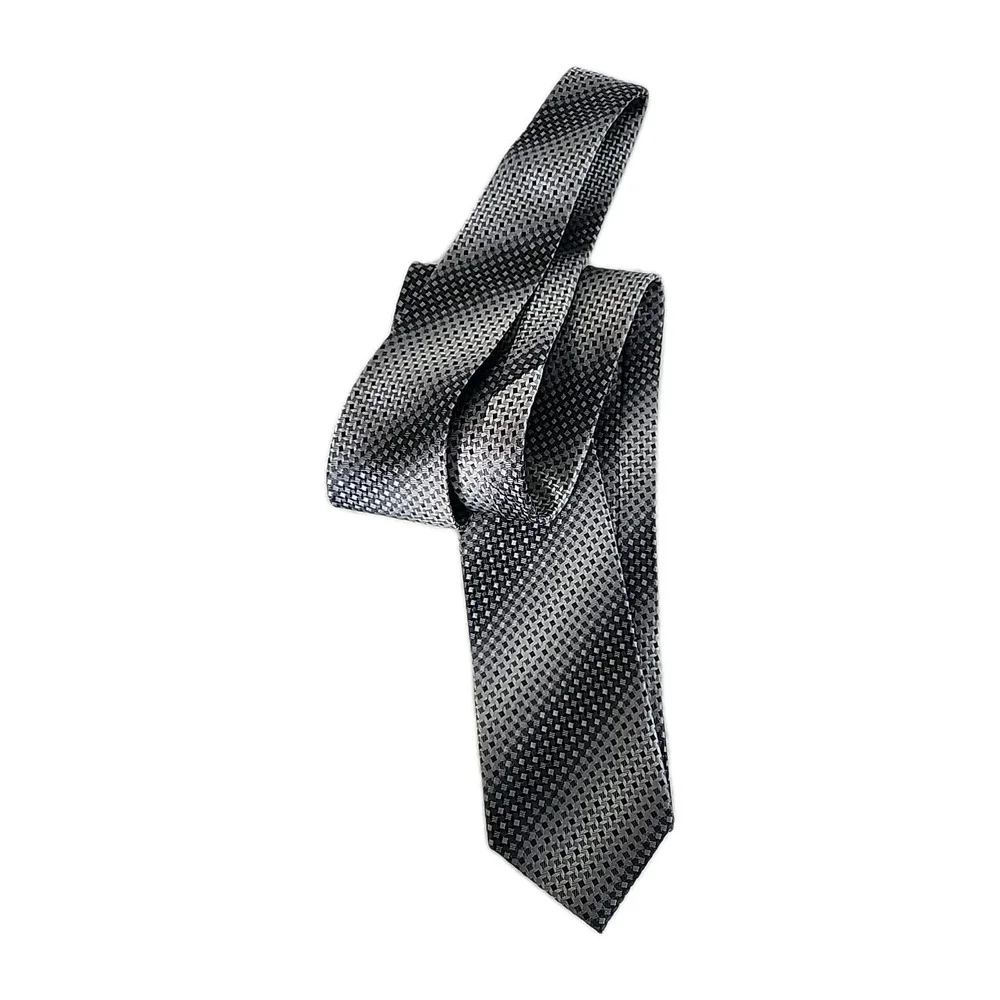 Van Heusen Jacquard Men's Necktie 100% Silk‎ Black/Silver Tungsten Geometric 58